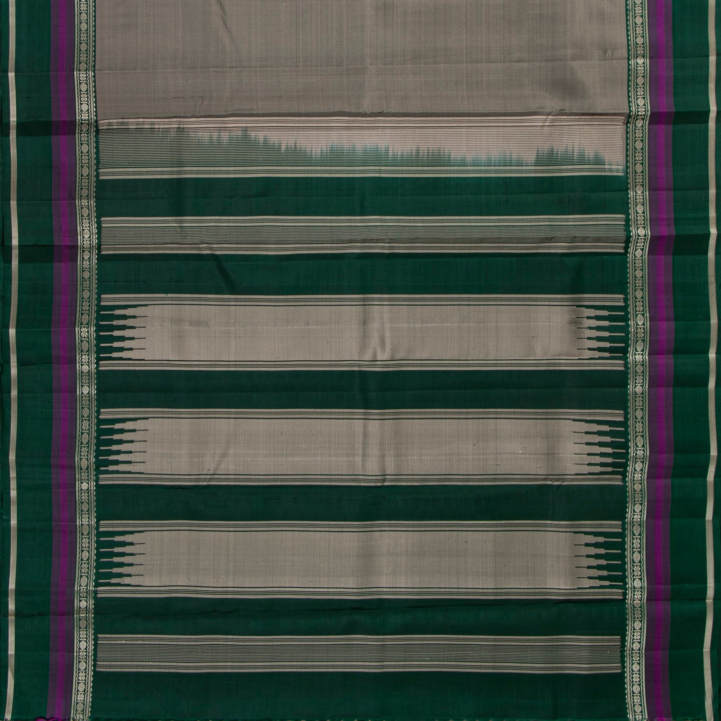 Beige And Green Kanchipuram Silk Saree For Office Wear PV KNN 329