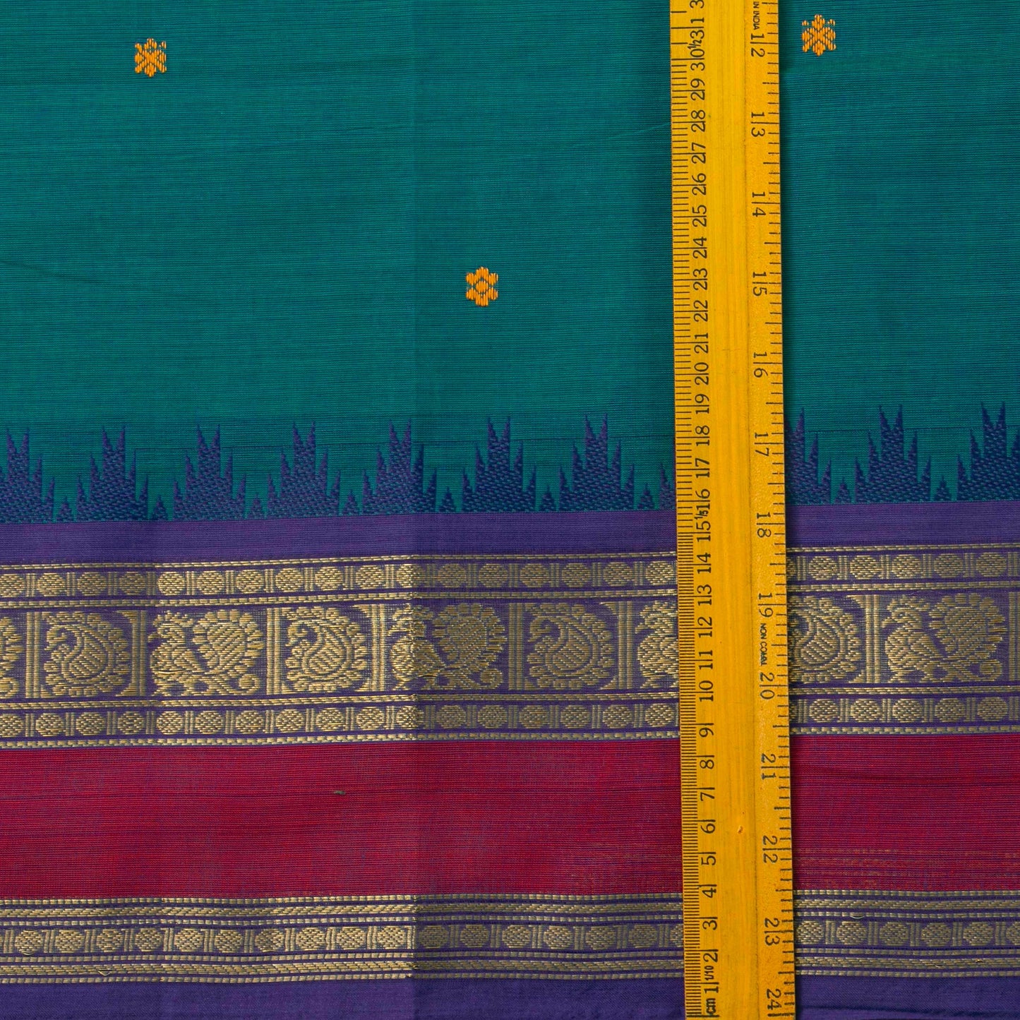 Teal And Violet Kanchi Cotton Saree For Festive Wear PV MM KC 570