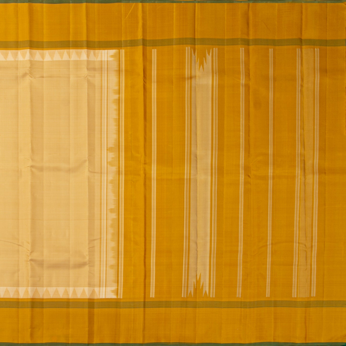 Beige And Yellow Checked Kanchipuram Silk Saree No Zari For Office Wear PV KNN 341