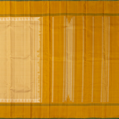 Beige And Yellow Checked Kanchipuram Silk Saree No Zari For Office Wear PV KNN 341