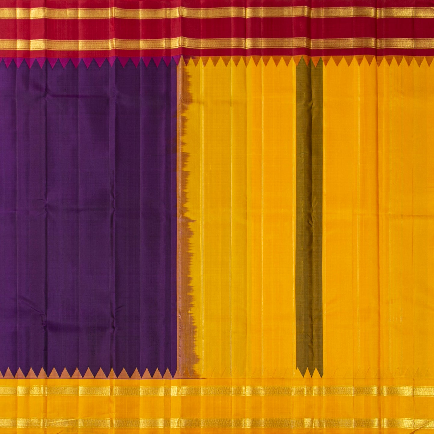 Purple Ganga Jamuna Border Kanchipuram Silk Saree For Festive Wear PV KNN 344