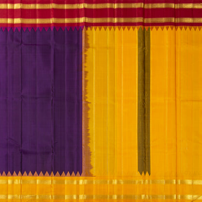 Purple Ganga Jamuna Border Kanchipuram Silk Saree For Festive Wear PV KNN 344
