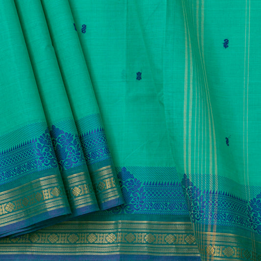 Turquoise Blue Kanchi Cotton Saree For Festive Wear PV MM KC 571