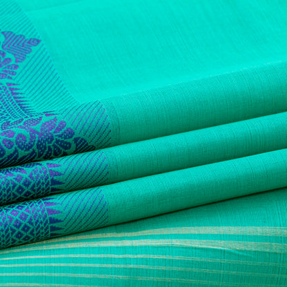Turquoise Blue Kanchi Cotton Saree For Festive Wear PV MM KC 571