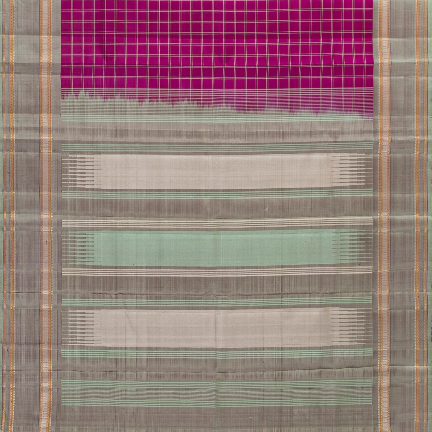 Magenta And Elachi Green Kanchipuram Silk Saree For Festive Wear PV KNN 335