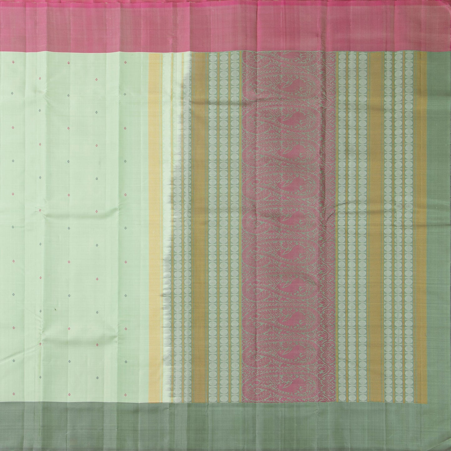 Elachi Green Ganga Jamuna Border Kanchipuram Silk Saree For Festive Wear PV KNN 337