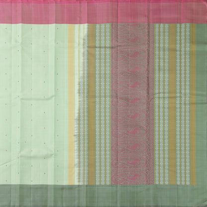 Elachi Green Ganga Jamuna Border Kanchipuram Silk Saree For Festive Wear PV KNN 337