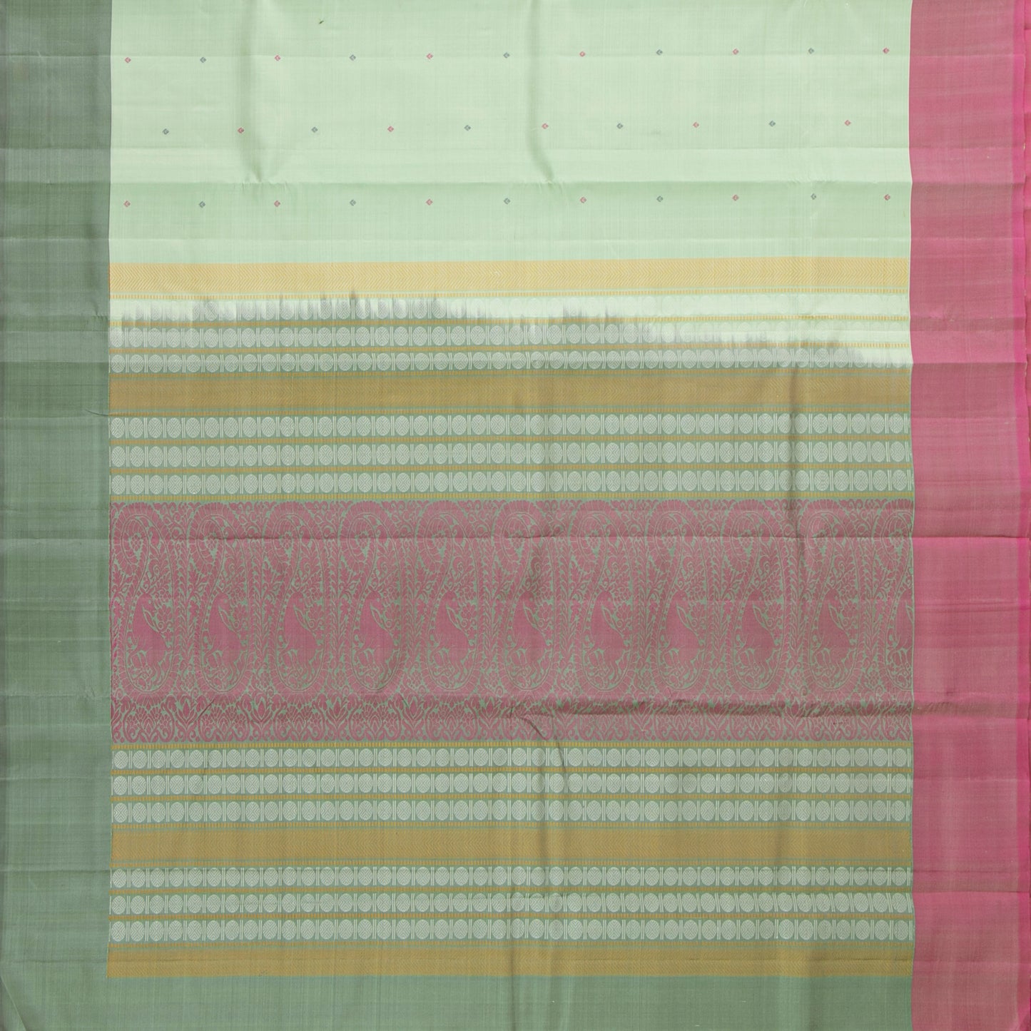 Elachi Green Ganga Jamuna Border Kanchipuram Silk Saree For Festive Wear PV KNN 337