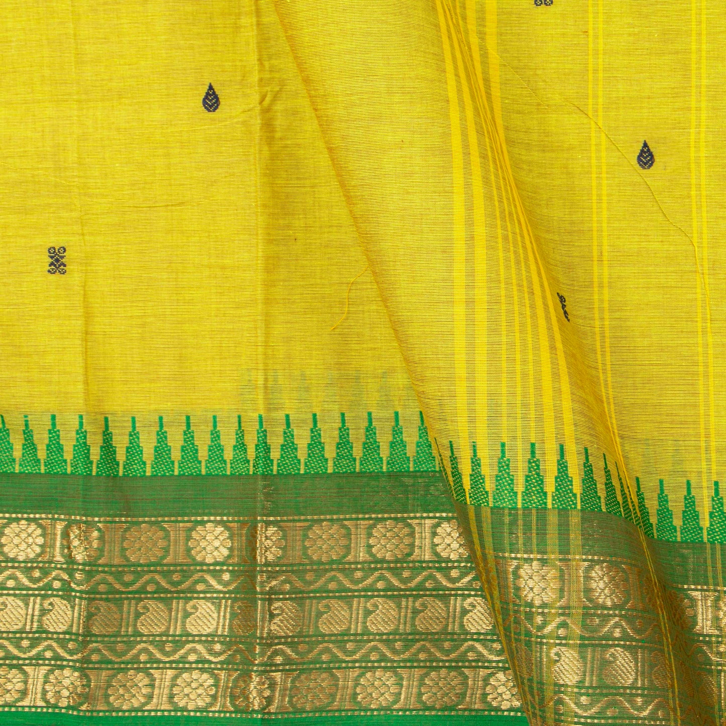 Yellow And Green Kanchi Cotton Saree For Festive Wear PV MM KC 434