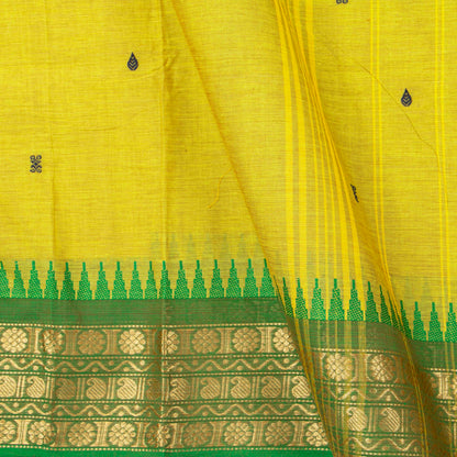 Yellow And Green Kanchi Cotton Saree For Festive Wear PV MM KC 434