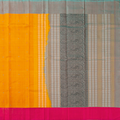 Yellow Ganga Jamuna Border Kanchipuram Silk Saree For Festive Wear PV KNN 336