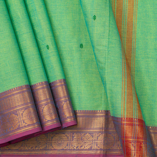 Green And Mauve Kanchi Cotton Saree For Festive Wear PV MM KC 490 - Cotton Saree - Panjavarnam PV MM KC 490