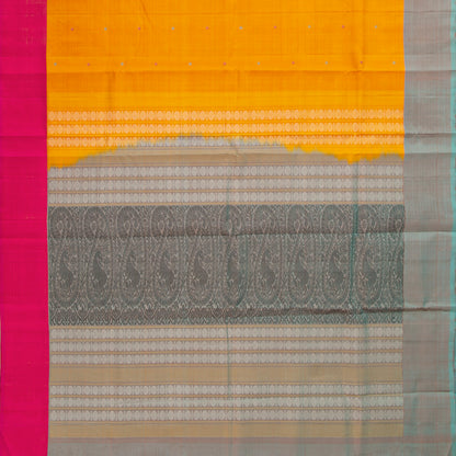 Yellow Ganga Jamuna Border Kanchipuram Silk Saree For Festive Wear PV KNN 336