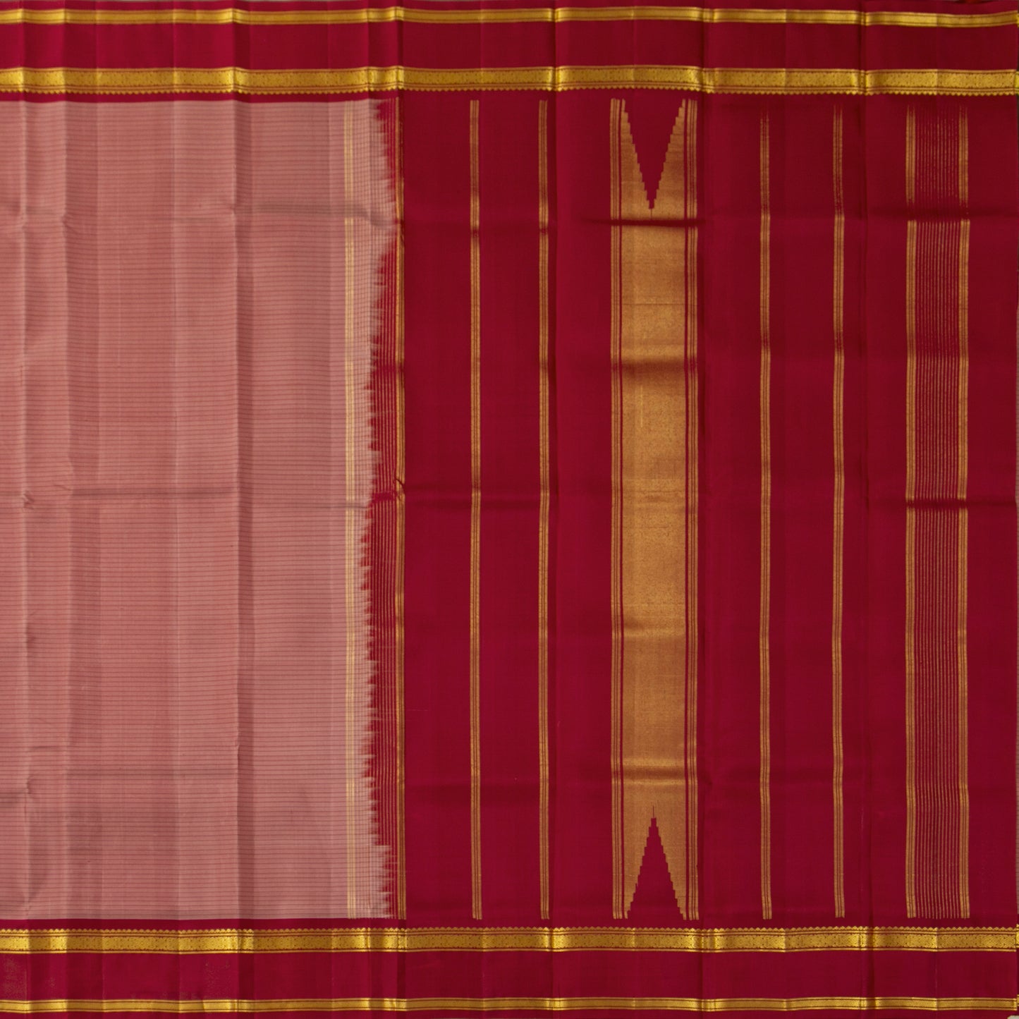Gheva And Red Kanchipuram Silk Saree For Festive Wear PV KNN 326