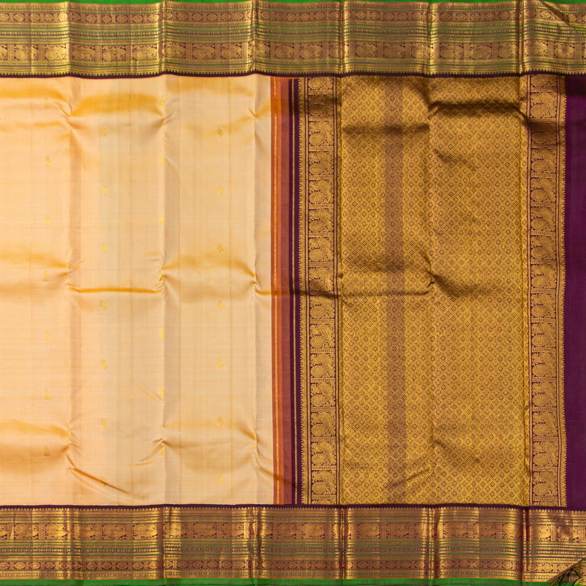 Beige And Magenta Kanchipuram Silk Saree For Festive Wear PV J 2043