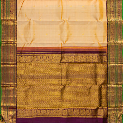 Beige And Magenta Kanchipuram Silk Saree For Festive Wear PV J 2043