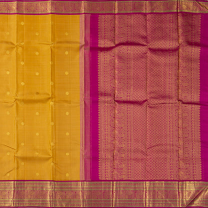 Mustard And Pink Kanchipuram Silk Saree For Festive Wear PV J 2044