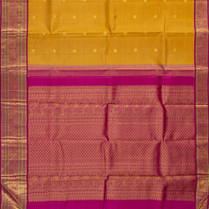 Mustard And Pink Kanchipuram Silk Saree For Festive Wear PV J 2044