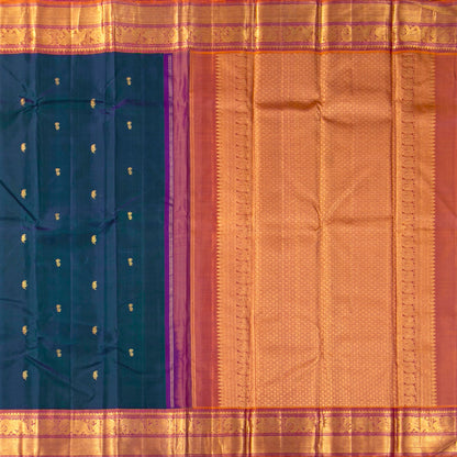 Dark Teal Green And Purple Kanchipuram Silk Saree For Wedding Wear PV J 1018
