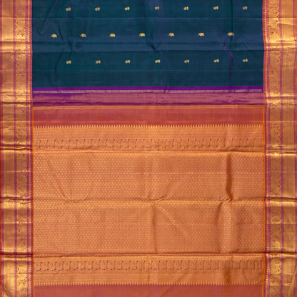 Dark Teal Green And Purple Kanchipuram Silk Saree For Wedding Wear PV J 1018