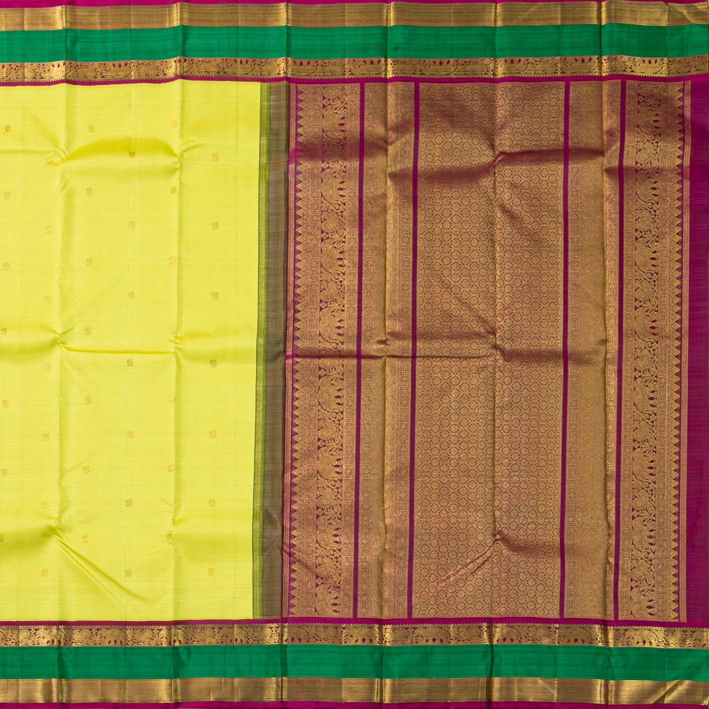 Green And Magenta Kanchipuram Silk Saree For Festive Wear PV J 676