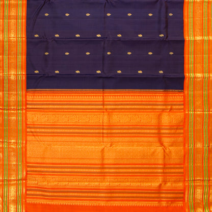 Blue And Orange Kanchipuram Silk Saree For Festive Wear PV J 1549