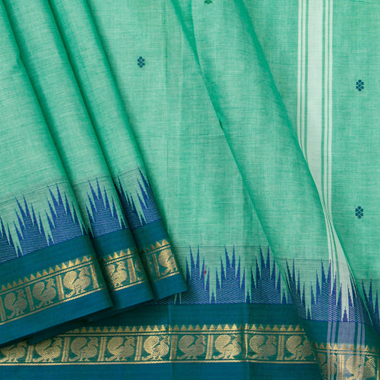 Aqua Blue Kanchi Cotton Saree With Ganga Jamuna Border For Festive Wear PV MM KC 483