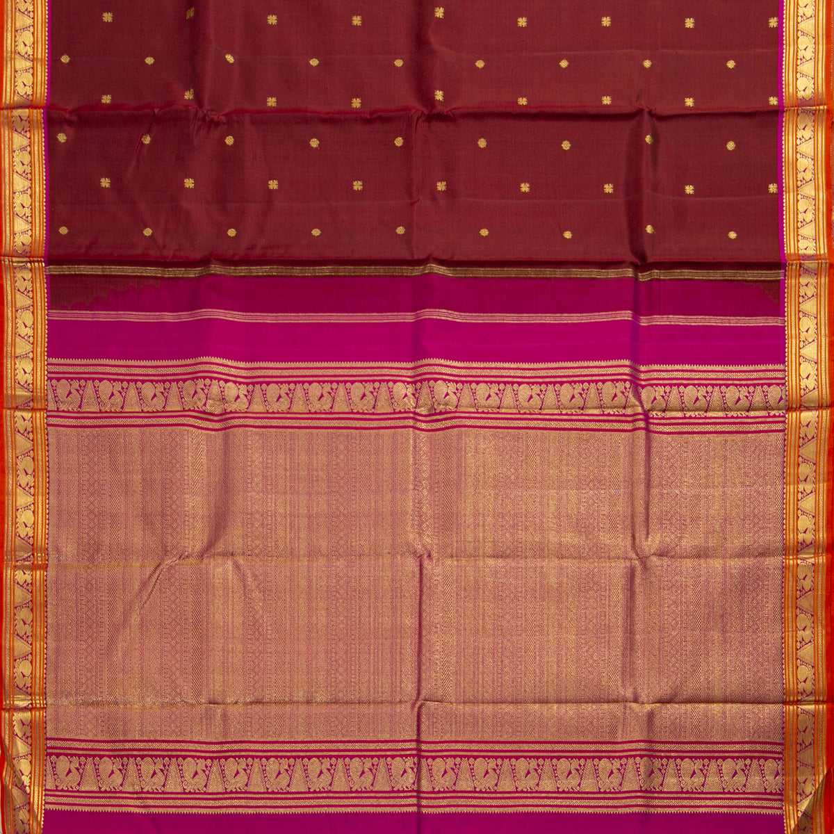 Maroon And Pink Kanchipuram Silk Saree For Festive Wear PV J 2048