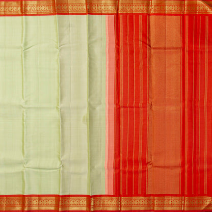 Pista Green And Red Kanchipuram Silk Saree For Festive Wear PV J 2042