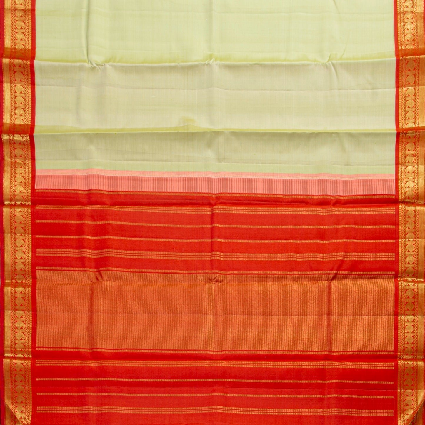 Pista Green And Red Kanchipuram Silk Saree For Festive Wear PV J 2042