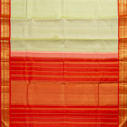 Pista Green And Red Kanchipuram Silk Saree For Festive Wear PV J 2042