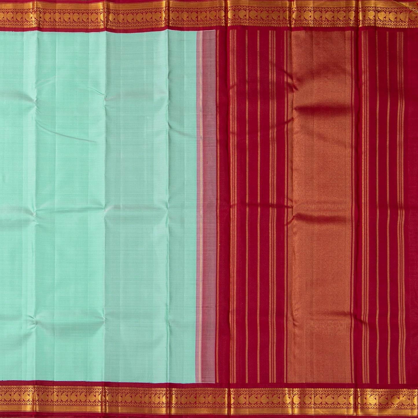 Pastel Blue And red Kanchipuram Silk Saree For Festive Wear PV J 1725