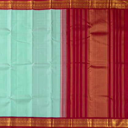 Pastel Blue And red Kanchipuram Silk Saree For Festive Wear PV J 1725