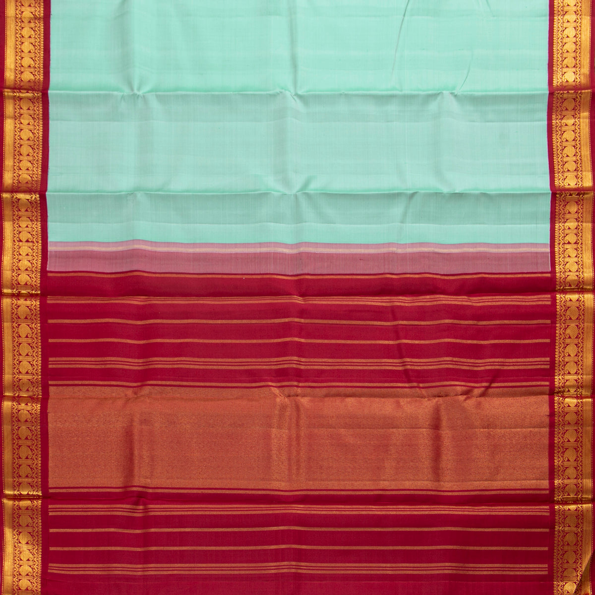 Pastel Blue And red Kanchipuram Silk Saree For Festive Wear PV J 1725