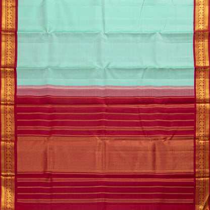 Pastel Blue And red Kanchipuram Silk Saree For Festive Wear PV J 1725