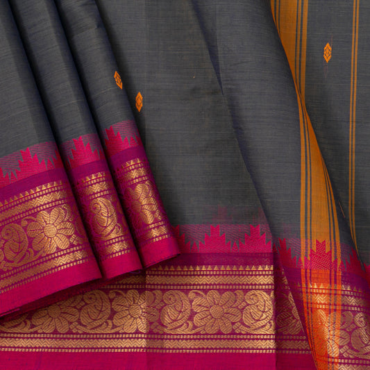 Grey And Pink Kanchi Cotton Saree For Festive Wear PV MM KC 486 - Cotton Saree - Panjavarnam PV MM KC 486