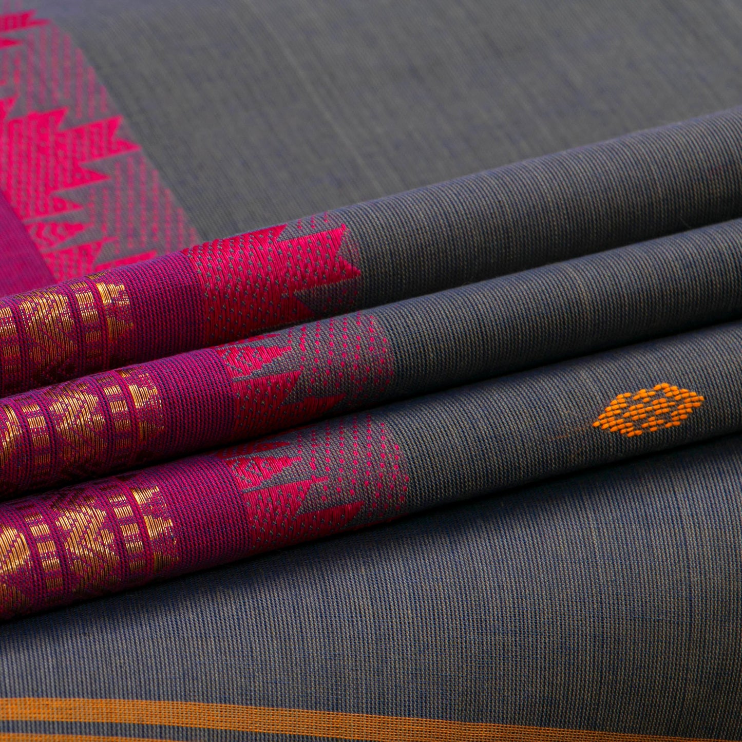 Grey And Pink Kanchi Cotton Saree For Festive Wear PV MM KC 486
