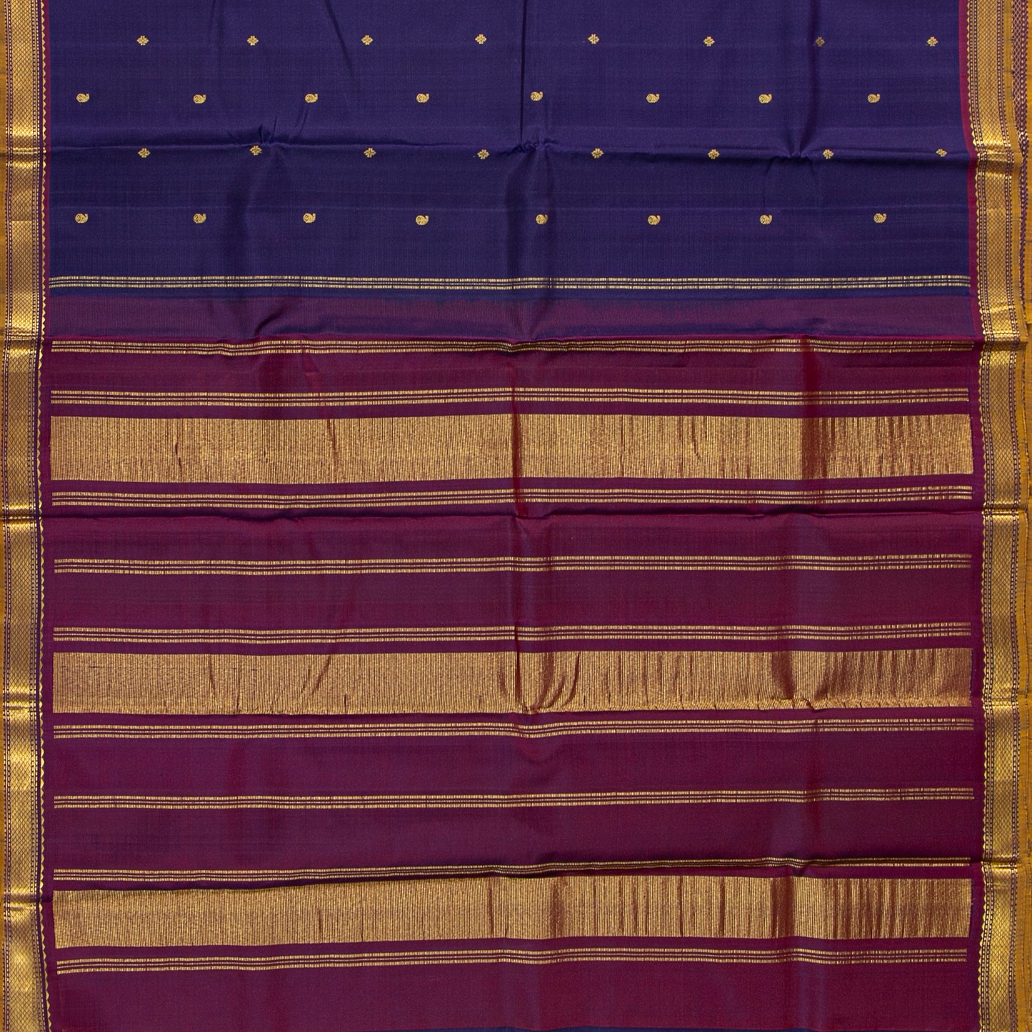 Blue And Magenta Kanchipuram Silk Saree For Festive Wear PV J 2047