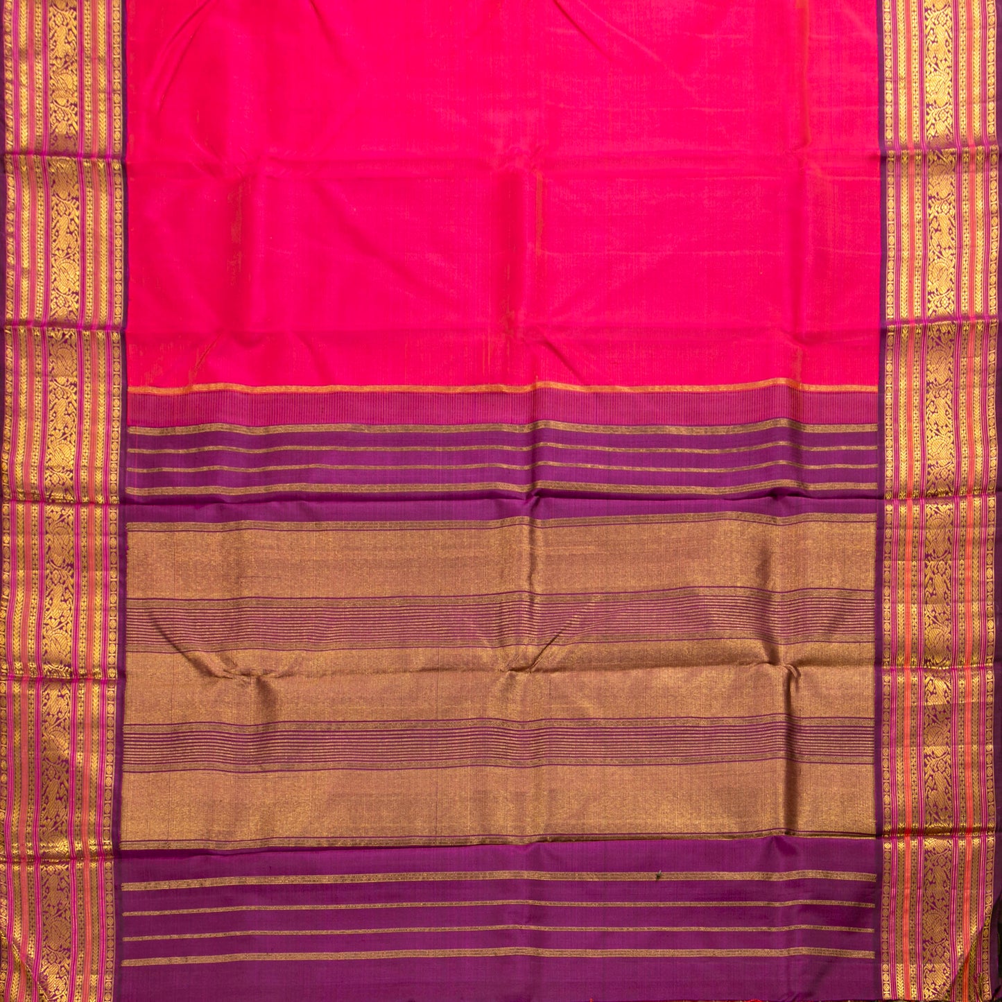 Pink And Magenta Kanchipuram Silk Saree For Festive Wear PV J 2045