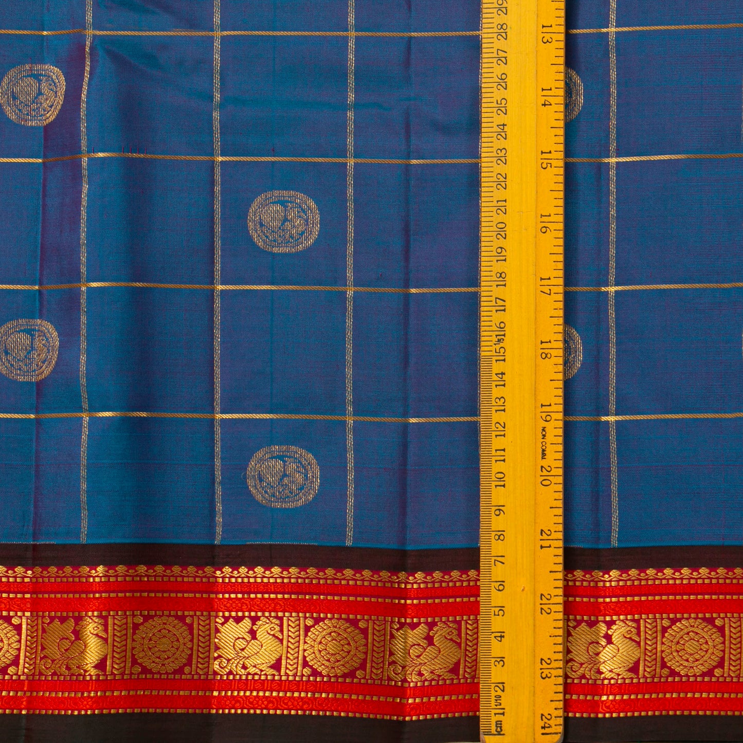 Blue And Red Kanchipuram Silk Saree For Festive Wear PV VIS 128