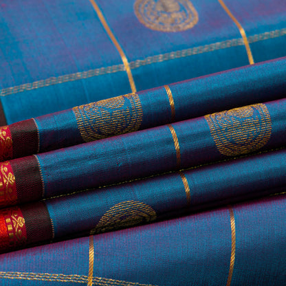 Blue And Red Kanchipuram Silk Saree For Festive Wear PV VIS 128