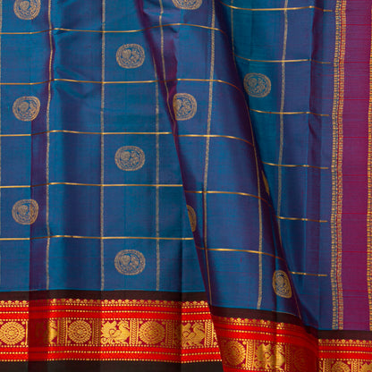 Blue And Red Kanchipuram Silk Saree For Festive Wear PV VIS 128