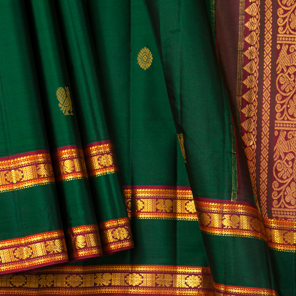 Green And Maroon Kanchipuram Silk Saree For Wedding Wear PV VIS 123