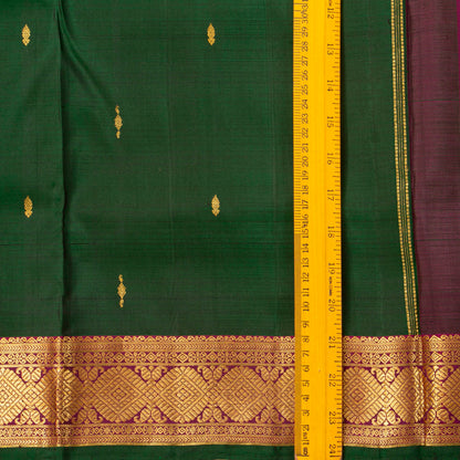 9 Yards Green And Magenta Kanchipuram Silk Saree With Attached Blouse For Festive Wear PV VIS 118