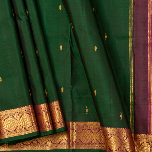 9 Yards Green And Magenta Kanchipuram Silk Saree With Attached Blouse For Festive Wear PV VIS 118
