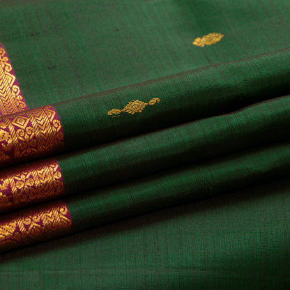 9 Yards Green And Magenta Kanchipuram Silk Saree With Attached Blouse For Festive Wear PV VIS 118