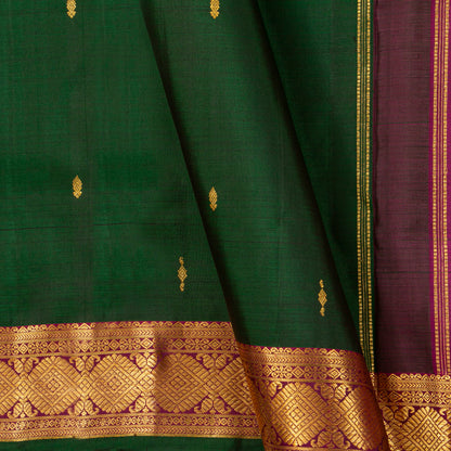 9 Yards Green And Magenta Kanchipuram Silk Saree With Attached Blouse For Festive Wear PV VIS 118