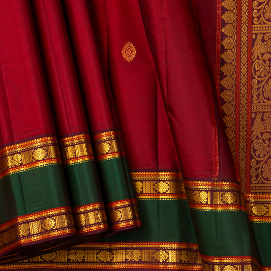 Red And Maroon Kanchipuram Silk Saree For Festive Wear PV VIS 126