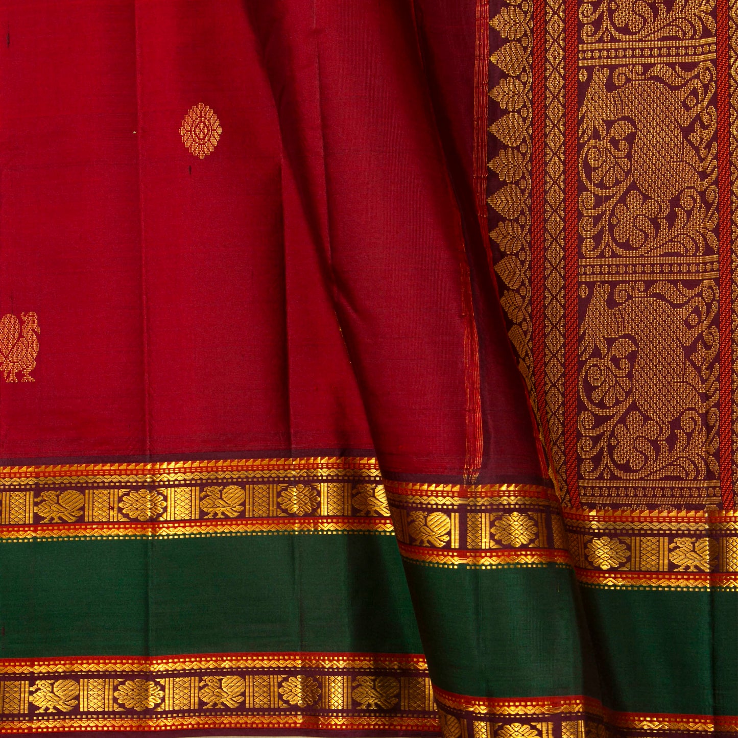 Red And Maroon Kanchipuram Silk Saree For Festive Wear PV VIS 126