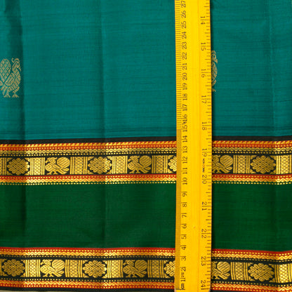 Teal And Black Kanchipuram Silk Saree For Festive Wear PV VIS 127